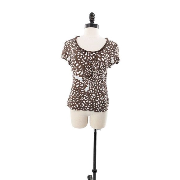 Boden Women Brown Puff Cap Short Sleeve Floral Print Cotton Blouse Size 4 - Picture 7 of 11